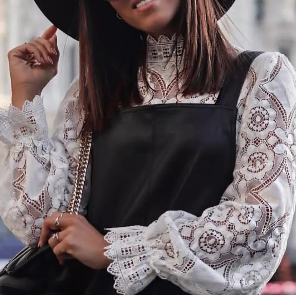 NEW Girlie Glam White Lace Cotton Top Long Sleeve White Retro Vintage - Picture 7 of 15